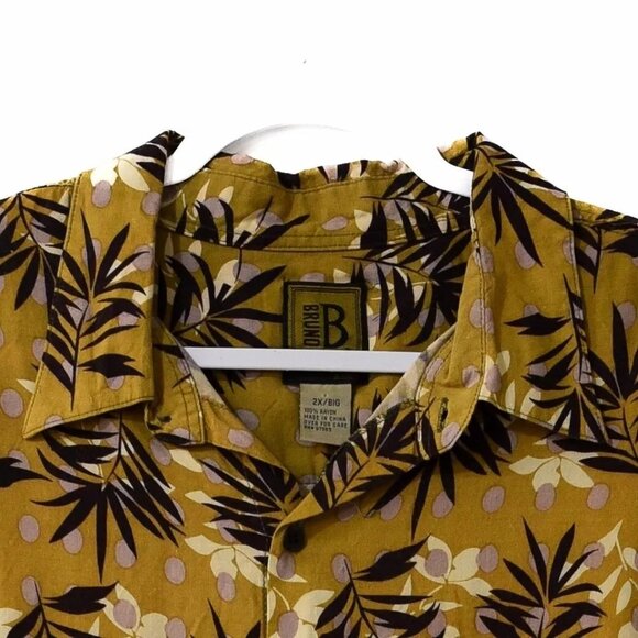 Bruno Banani Mens Caramel Black Button Up Shirt Floral Dot Short Sleeve 2XL - Picture 2 of 9